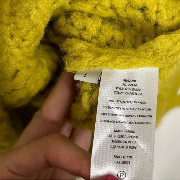 RE/DONE 50s V Neck Chunky Knit Pullover Sweater in Chartreuse - Picture 8 of 8